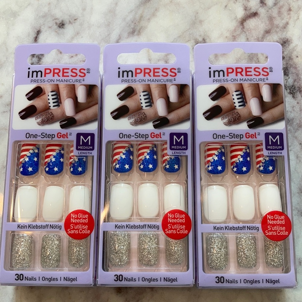 SET OF 3 New Impress Nails Medium White Flag